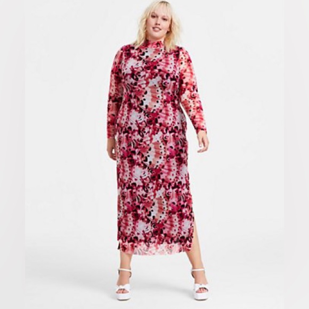 Pink printed mesh dress